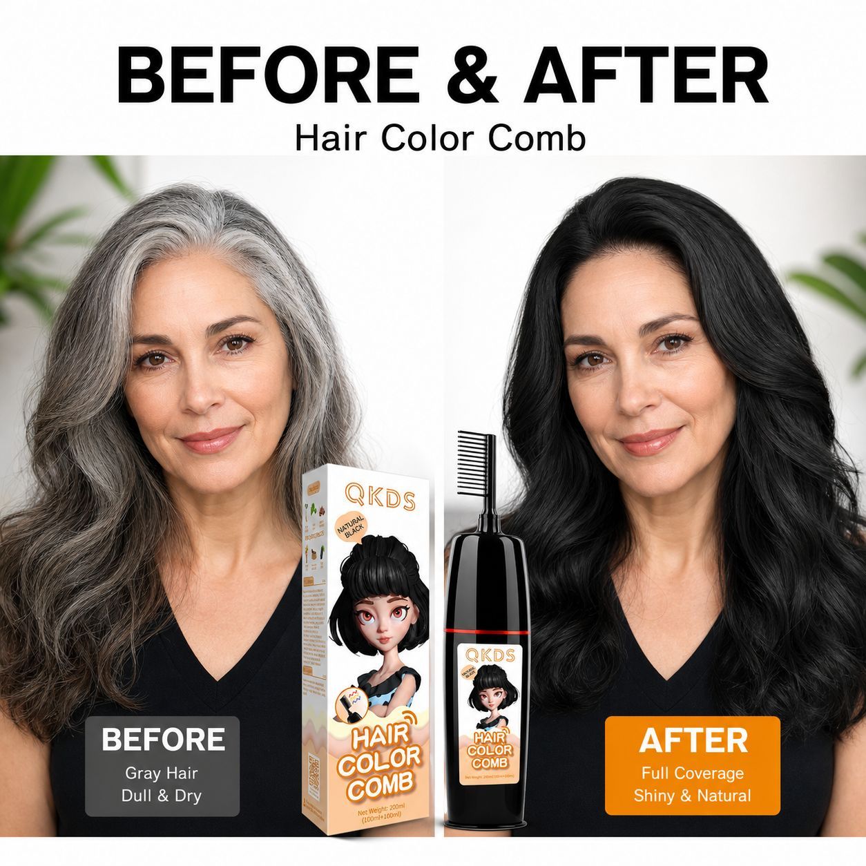 HAIR COLOR COMB™ Permanent Black Hair Color Cream With Comb Applicator