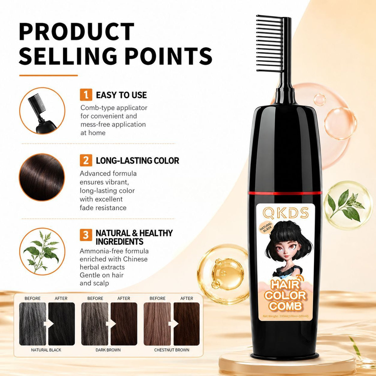 HAIR COLOR COMB™ Permanent Black Hair Color Cream With Comb Applicator