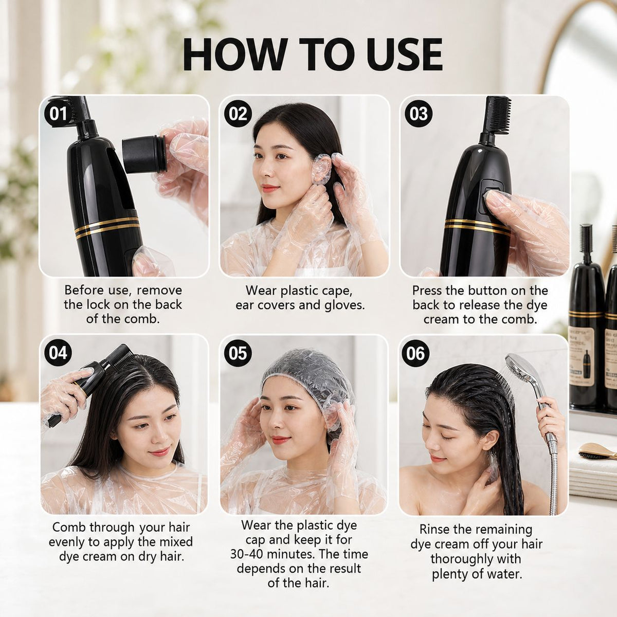 HAIR COLOR COMB™ Permanent Black Hair Color Cream With Comb Applicator