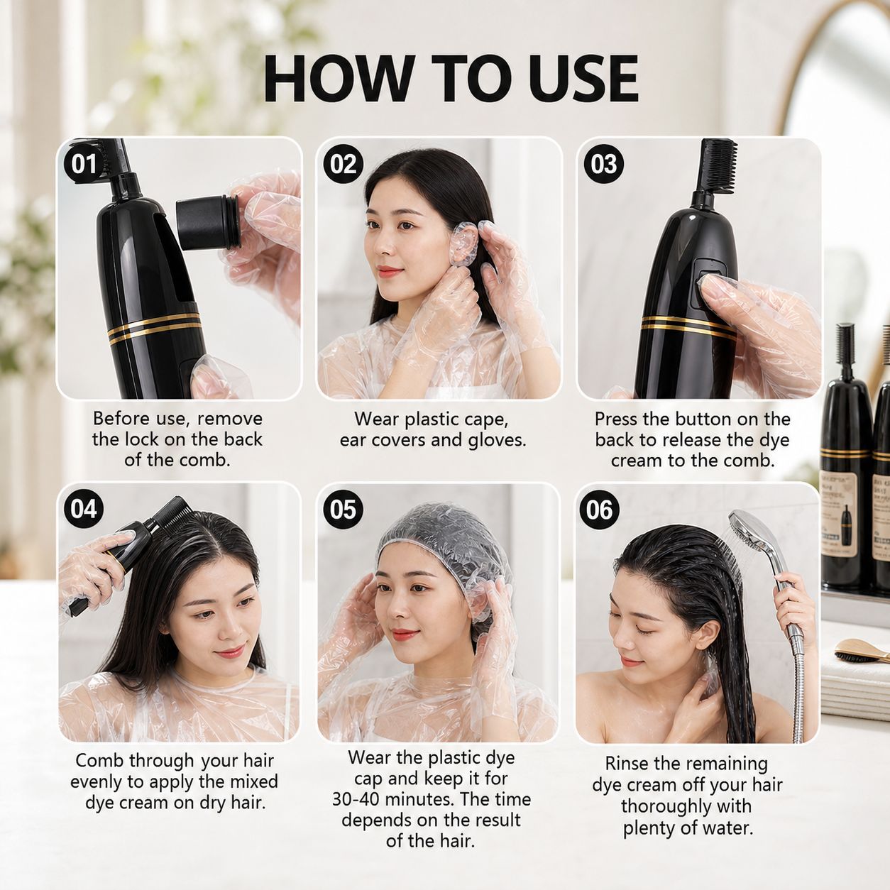 HAIR COLOR COMB™ Permanent Black Hair Color Cream With Comb Applicator