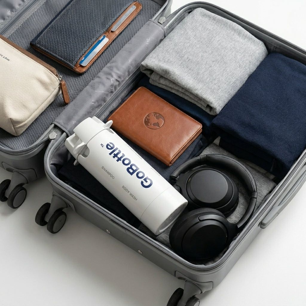 GoBottle: dispensador de viaje 4 en 1™ Dispensador Compacto de Cuatro Productos de Aseo