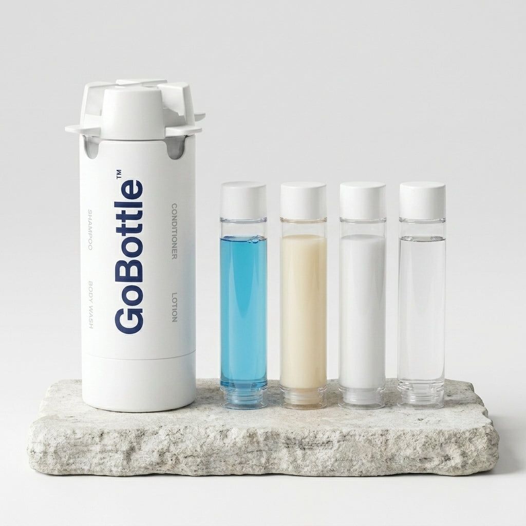 GoBottle: dispensador de viaje 4 en 1™ Dispensador Compacto de Cuatro Productos de Aseo