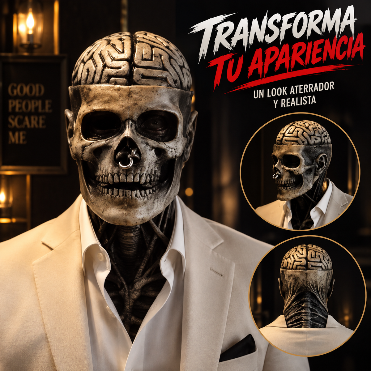 mascara de esqueleto con cerebro