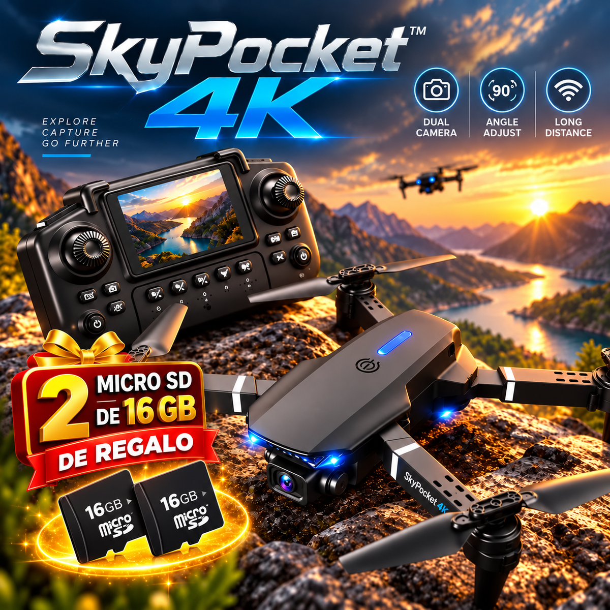 Drone 4k with 2 x Tarjeta SD 16 gb