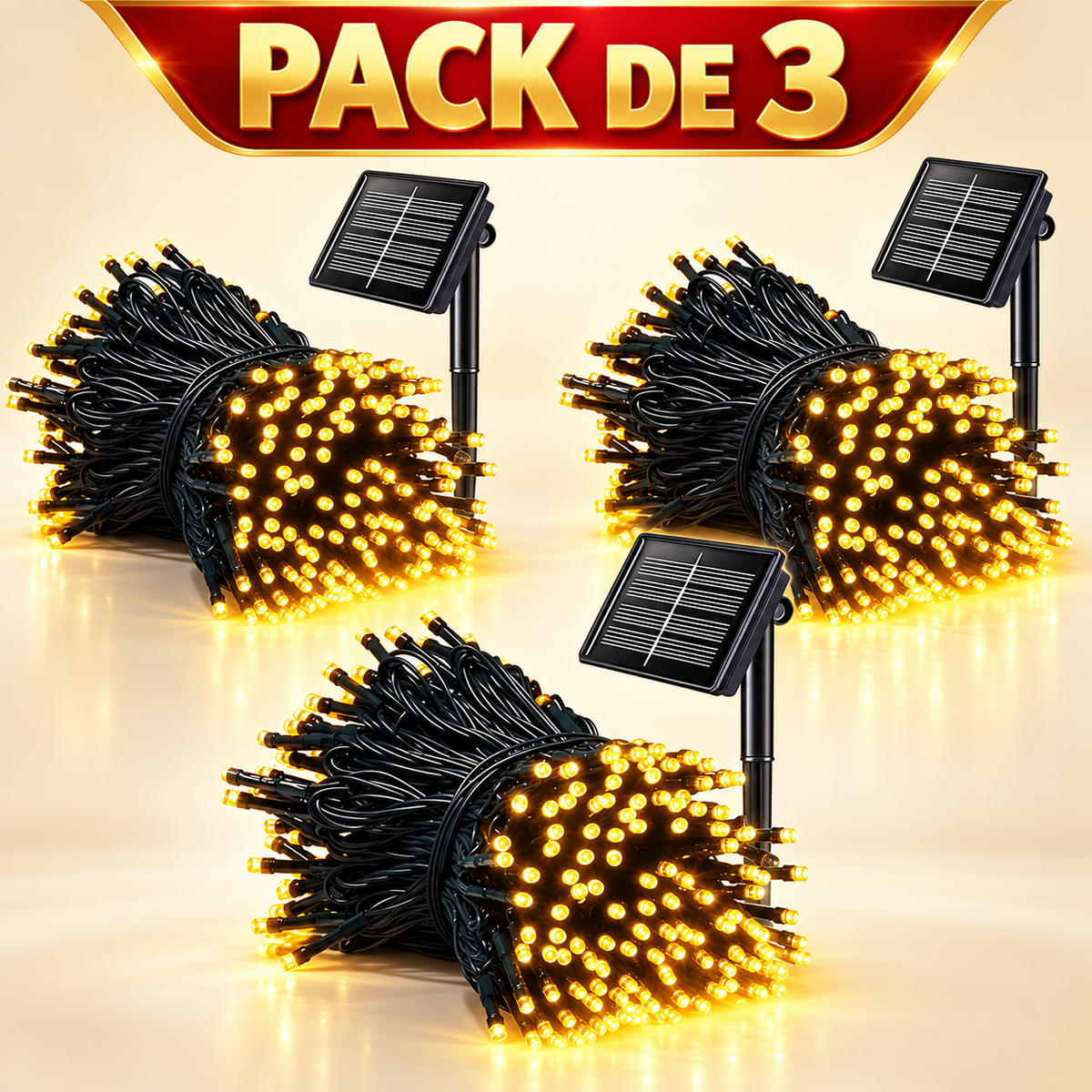 Pack 3 Guirnaldas amarillas con Panel solar