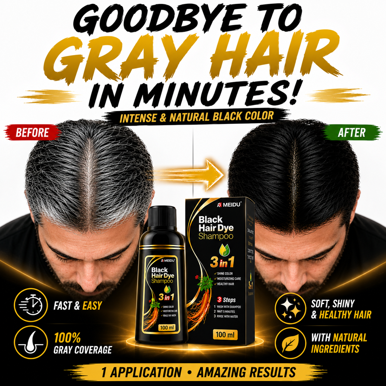 SHAMPO - Black Hair Dye (color black) 100 ml